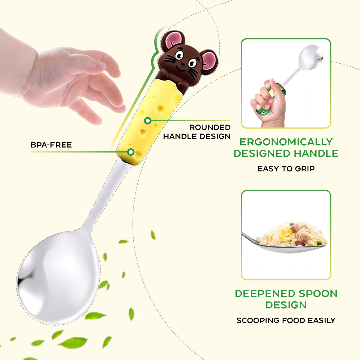 Set de 4 couverts pour enfants – Adorables poignées en forme d’animaux