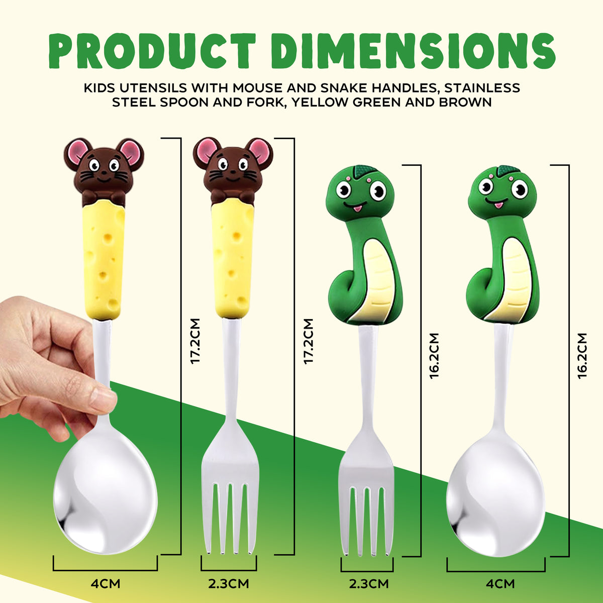 Set de 4 couverts pour enfants – Adorables poignées en forme d’animaux