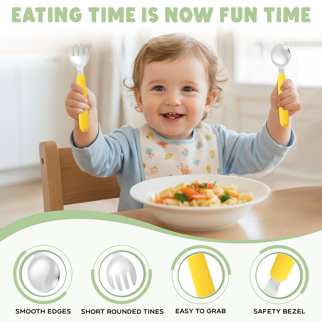 Set de 2 Cuillères pour Enfants – Jaune & Vert Menthe