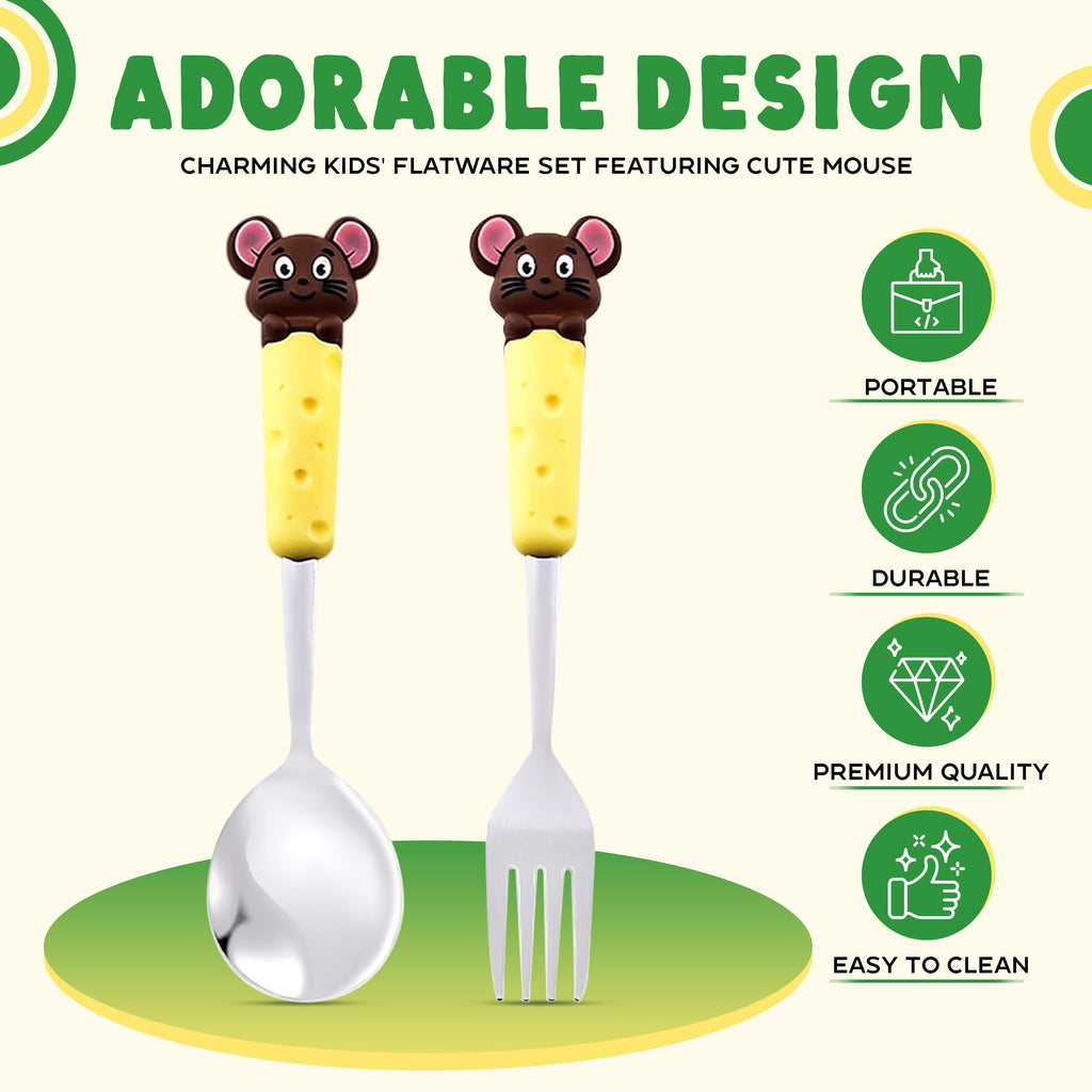 Set de 4 couverts pour enfants – Adorables poignées en forme d’animaux