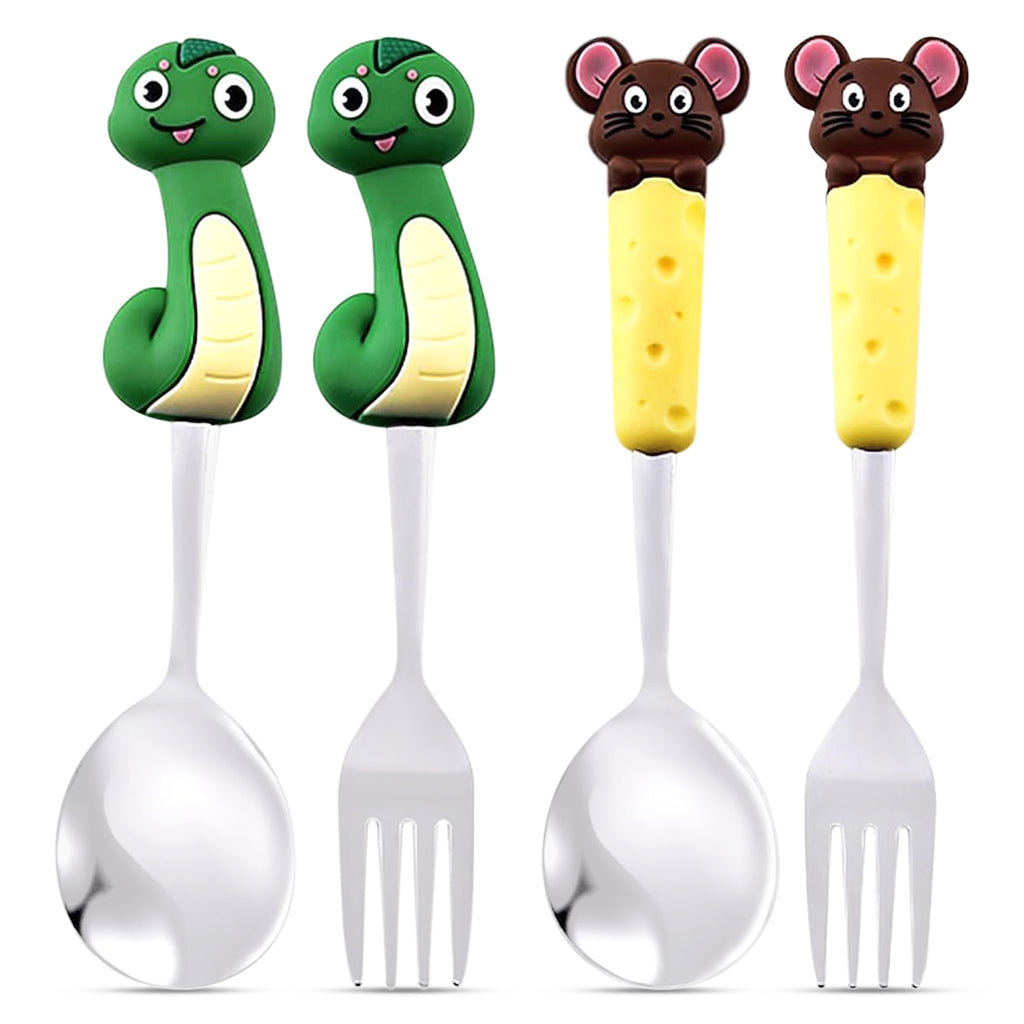 Set de 4 couverts pour enfants – Adorables poignées en forme d’animaux