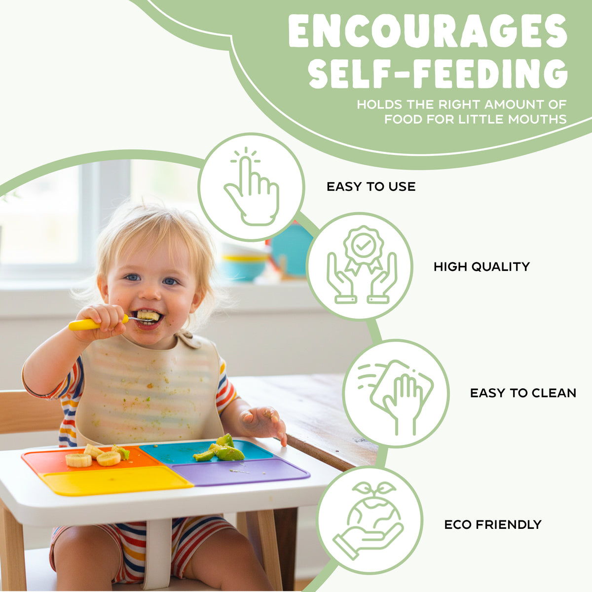 Set de 2 Cuillères pour Enfants – Jaune & Vert Menthe