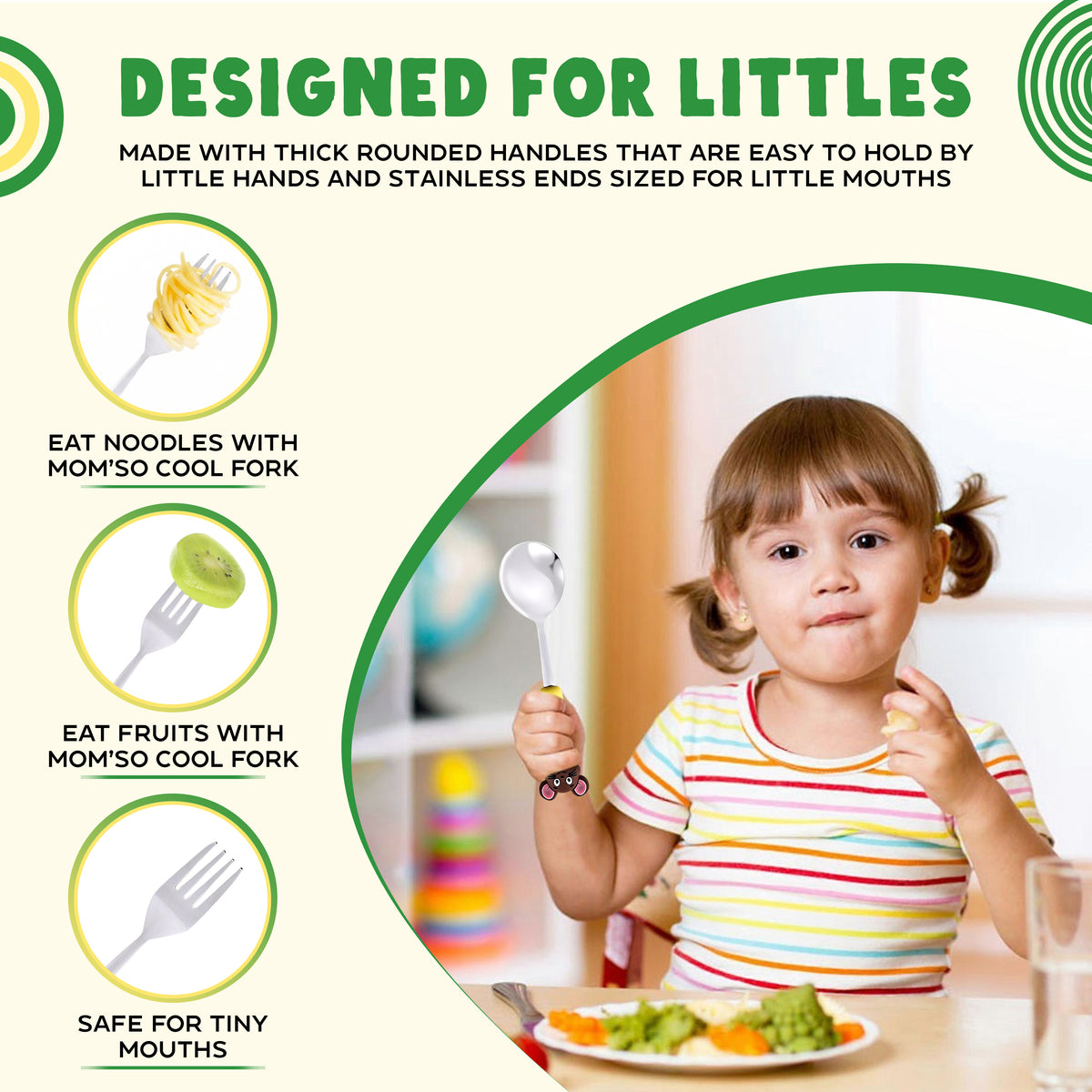 Set de 4 couverts pour enfants – Adorables poignées en forme d’animaux